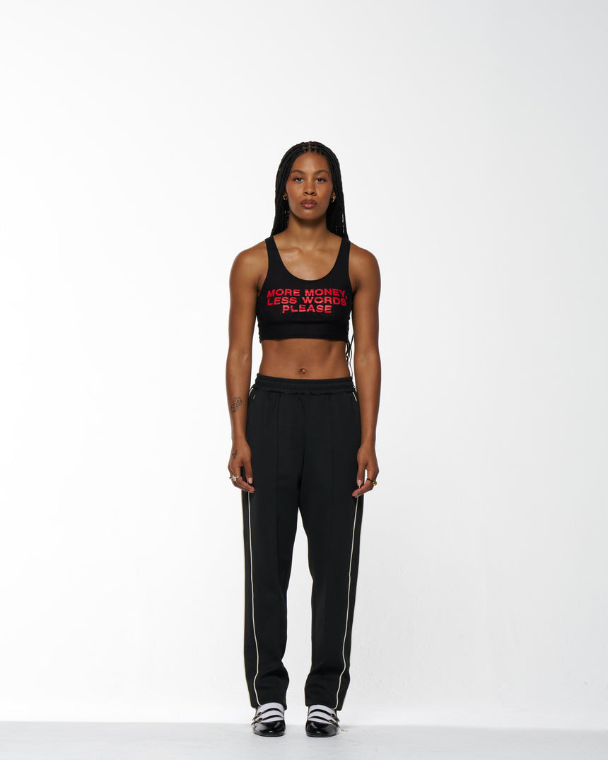 Women's More Money Crop Tank in Black/Red