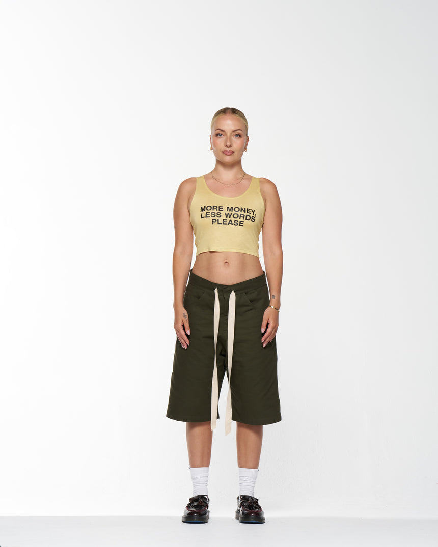 Women's More Money Crop Tank in Yellow/Black