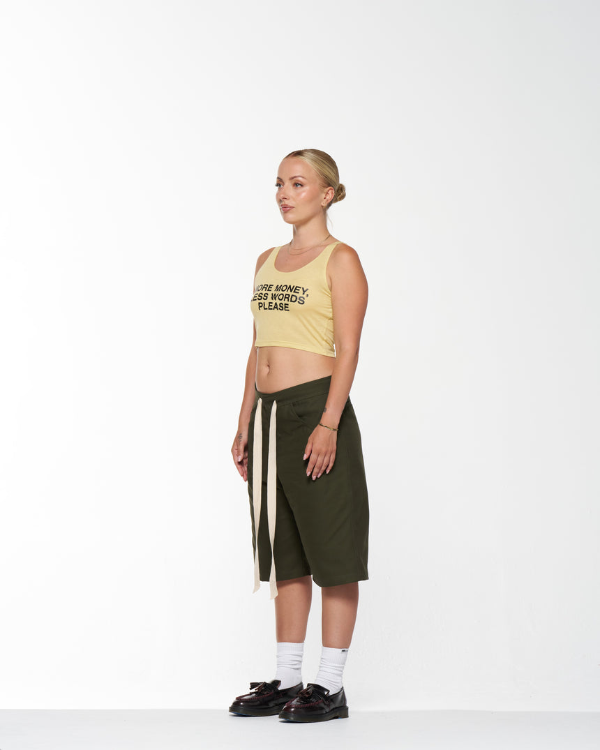 Women's More Money Crop Tank in Yellow/Black